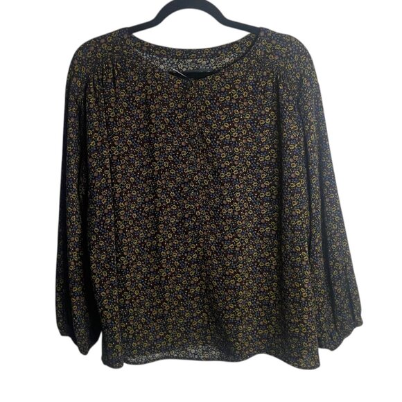Toad and Co Size L Manzana Long Sleeve Peasant Top Organic Cotton Ditzy Floral - Picture 2 of 9